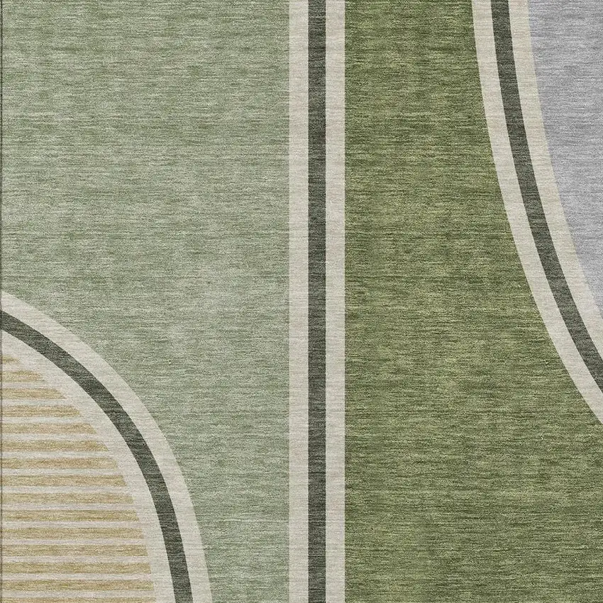 Olive Green And Fern Green Geometric Washable Indoor Outdoor Area Rug Photo 2