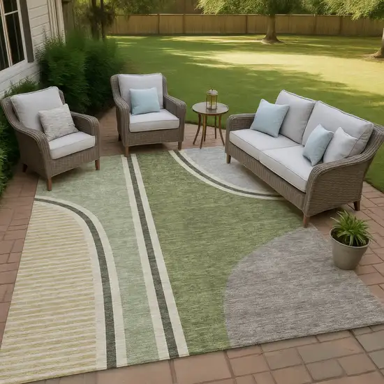 Olive Green And Fern Green Geometric Washable Indoor Outdoor Area Rug Photo 4
