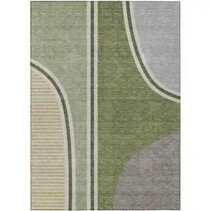 Photo of Olive Green And Fern Green Geometric Washable Indoor Outdoor Area Rug
