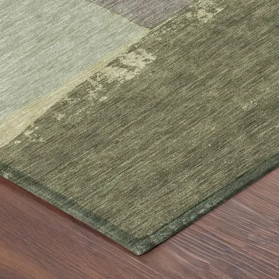Olive Green And Fern Green Geometric Washable Indoor Outdoor Area Rug Photo 5