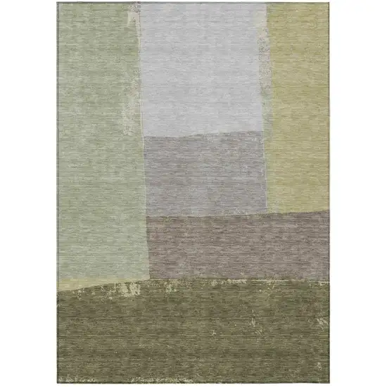 Olive Green And Fern Green Geometric Washable Indoor Outdoor Area Rug Photo 2