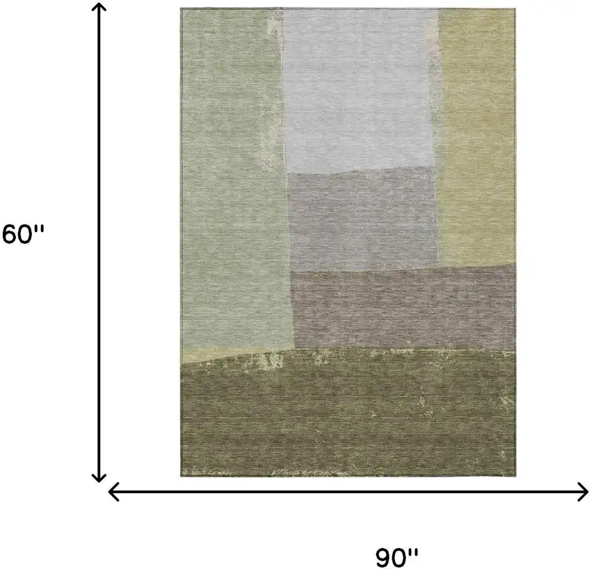 Olive Green And Fern Green Geometric Washable Indoor Outdoor Area Rug Photo 7