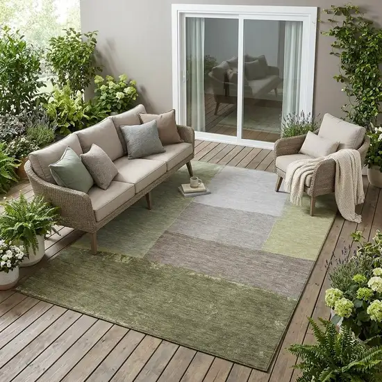 Olive Green And Fern Green Geometric Washable Indoor Outdoor Area Rug Photo 1