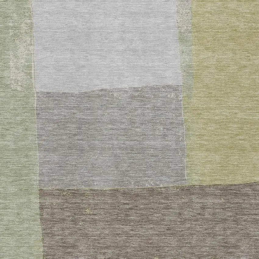 Olive Green And Fern Green Geometric Washable Indoor Outdoor Area Rug Photo 3