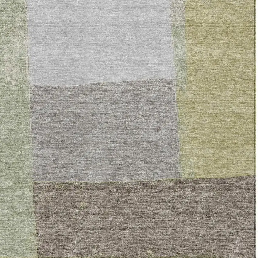 Olive Green And Fern Green Geometric Washable Indoor Outdoor Area Rug Photo 3