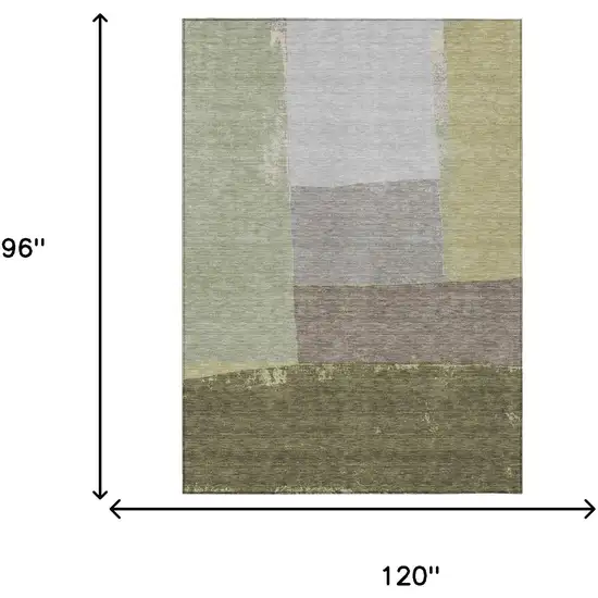 Olive Green And Fern Green Geometric Washable Indoor Outdoor Area Rug Photo 7