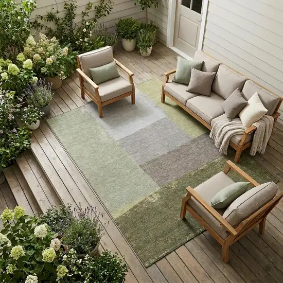 Olive Green And Fern Green Geometric Washable Indoor Outdoor Area Rug Photo 1