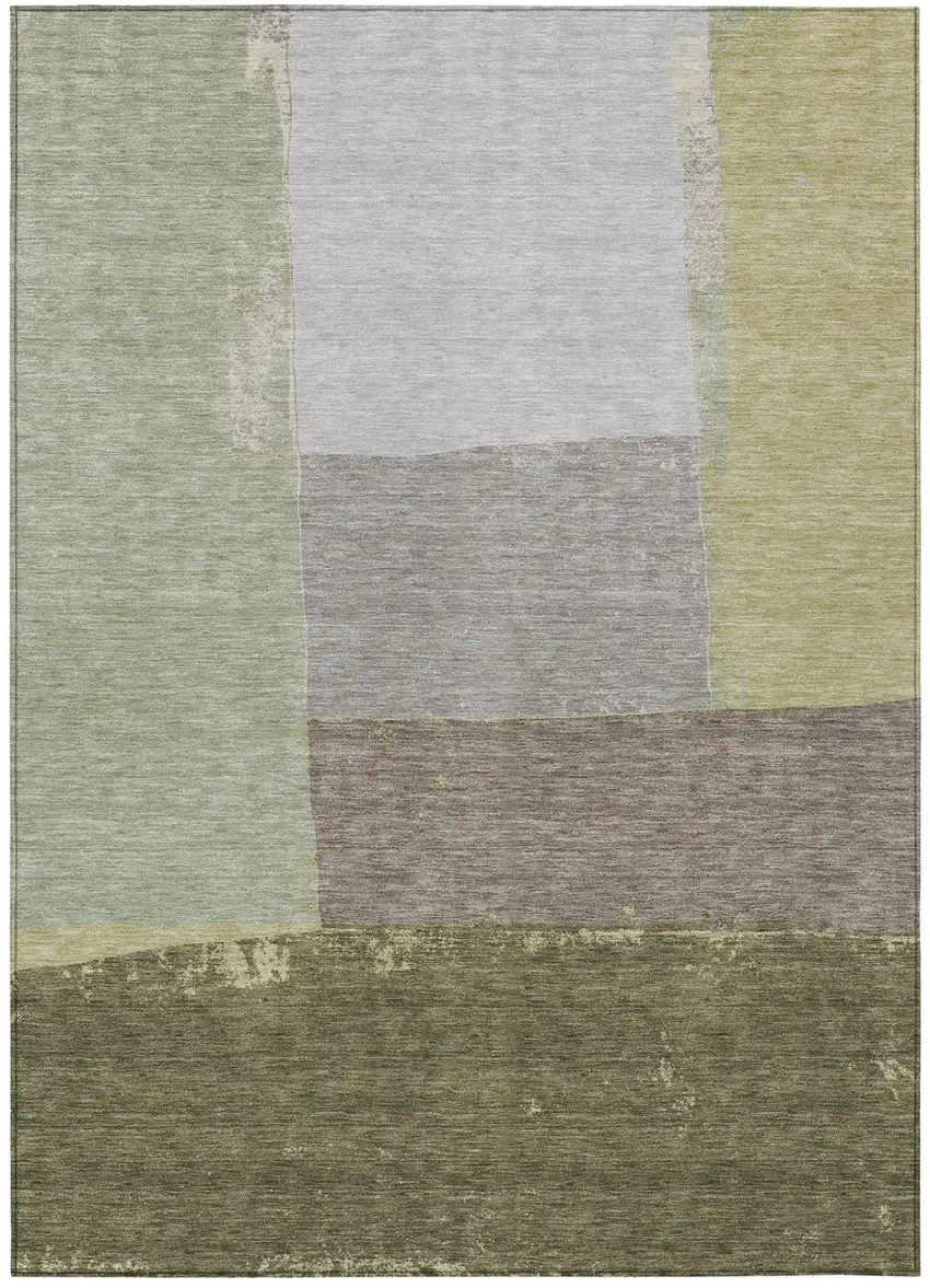 Olive Green And Fern Green Geometric Washable Indoor Outdoor Area Rug Photo 2