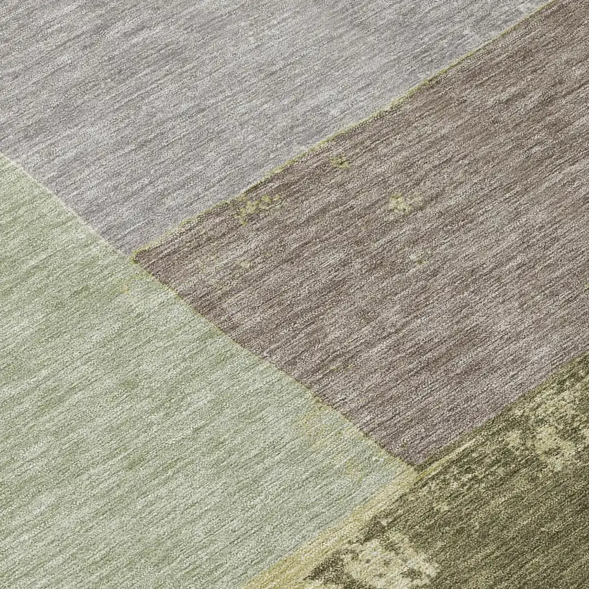 Olive Green And Fern Green Geometric Washable Indoor Outdoor Area Rug Photo 6