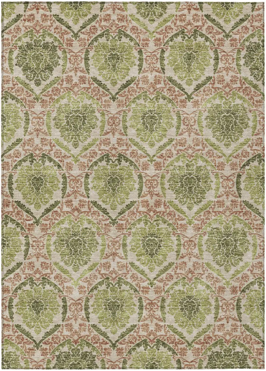 Olive Green And Fern Green Medallion Washable Indoor Outdoor Area Rug Photo 2