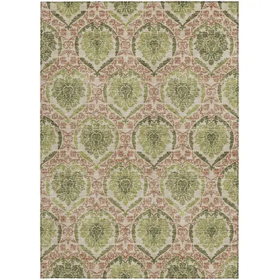 Olive Green And Fern Green Medallion Washable Indoor Outdoor Area Rug Photo 7