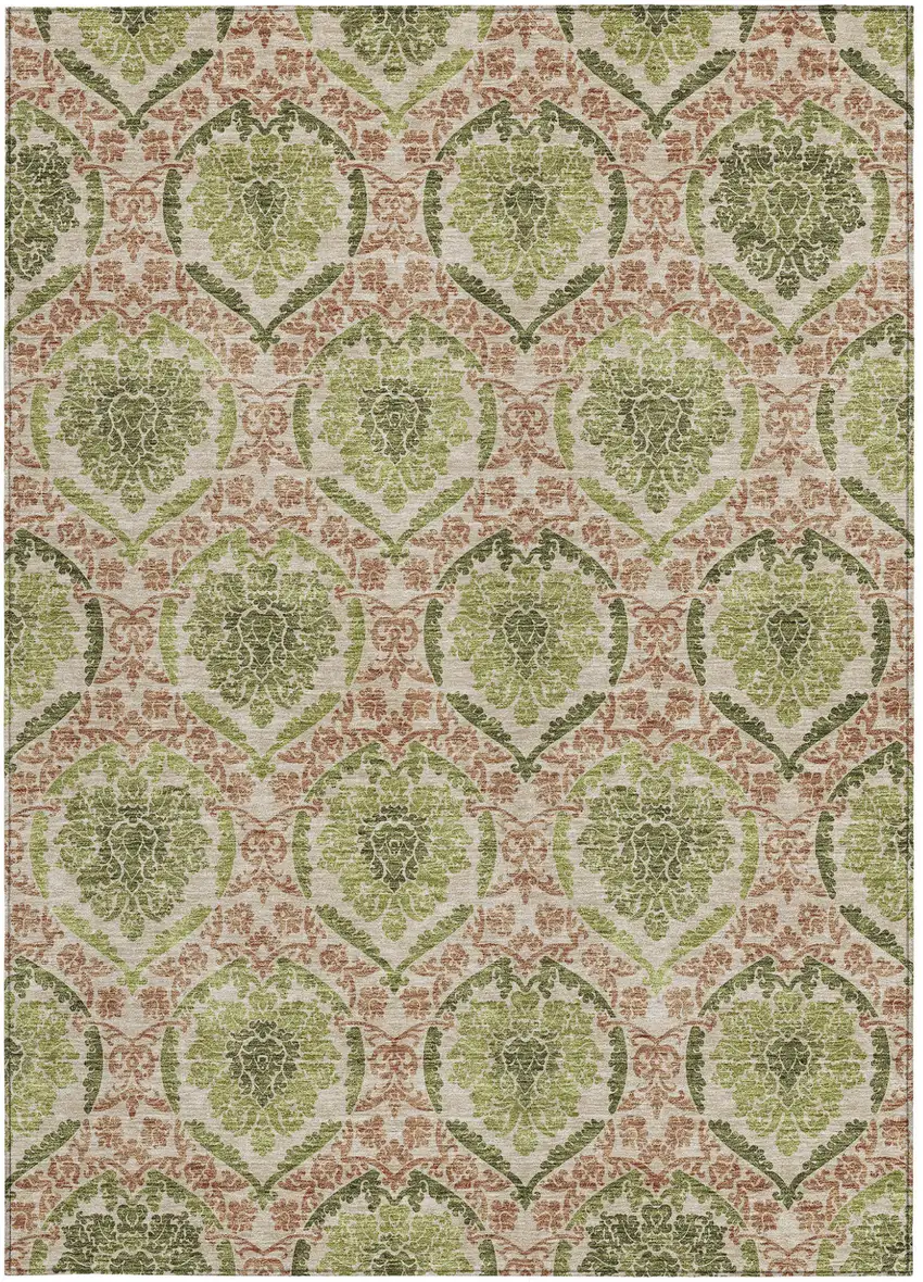 Olive Green And Fern Green Medallion Washable Indoor Outdoor Area Rug Photo 7