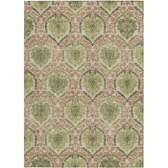 Olive Green And Fern Green Medallion Washable Indoor Outdoor Area Rug Photo 7