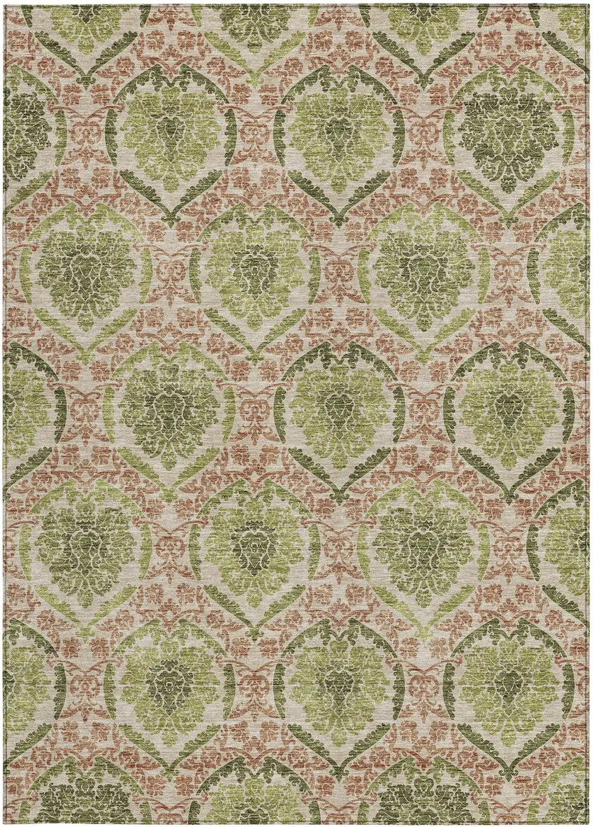 Olive Green And Fern Green Medallion Washable Indoor Outdoor Area Rug Photo 7