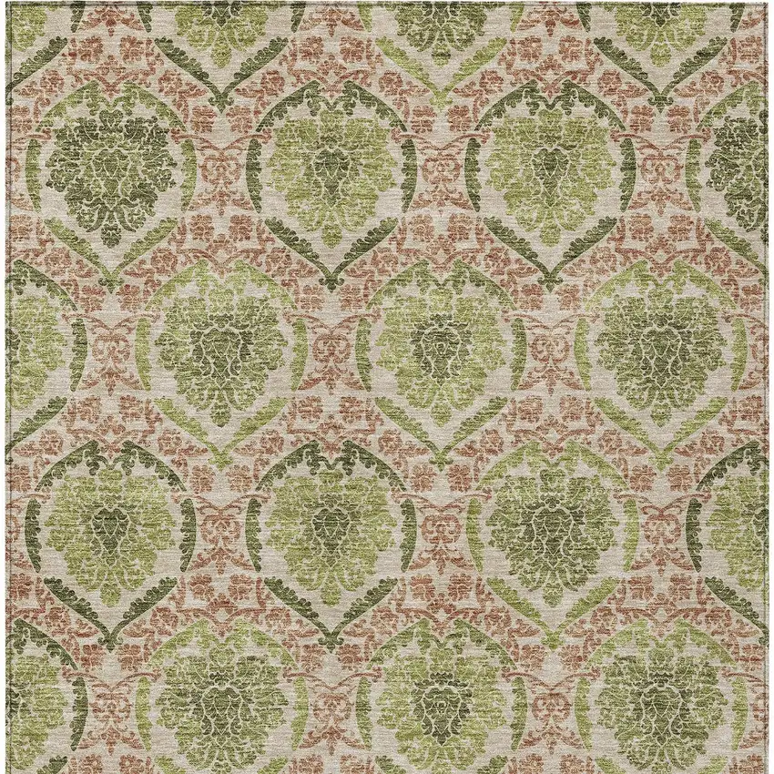 Olive Green And Fern Green Medallion Washable Indoor Outdoor Area Rug Photo 8