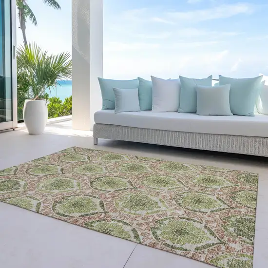 Olive Green And Fern Green Medallion Washable Indoor Outdoor Area Rug Photo 9
