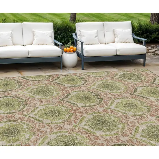 Olive Green And Fern Green Medallion Washable Indoor Outdoor Area Rug Photo 1