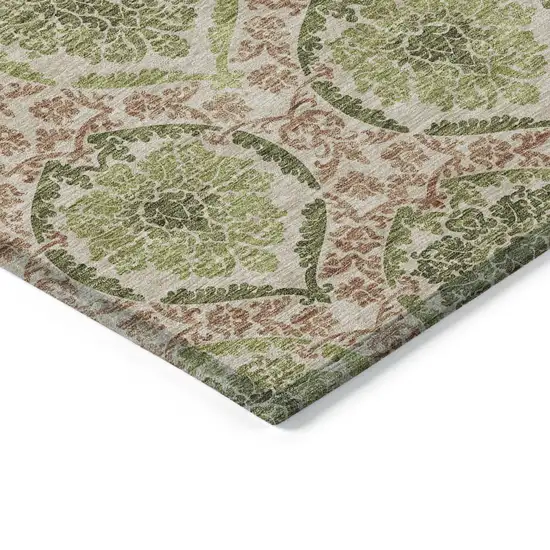 Olive Green And Fern Green Medallion Washable Indoor Outdoor Area Rug Photo 5