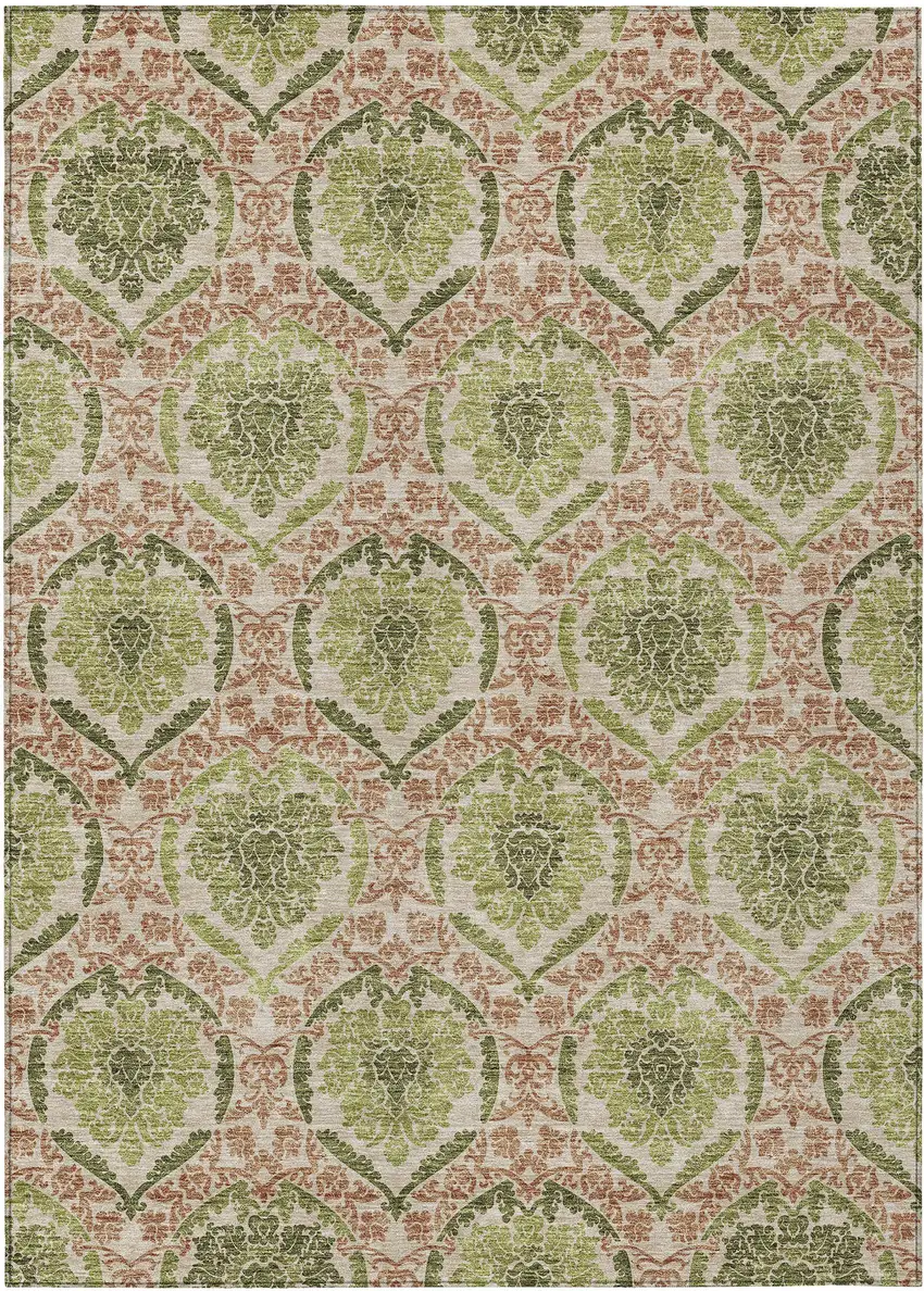 Olive Green And Fern Green Medallion Washable Indoor Outdoor Area Rug Photo 2