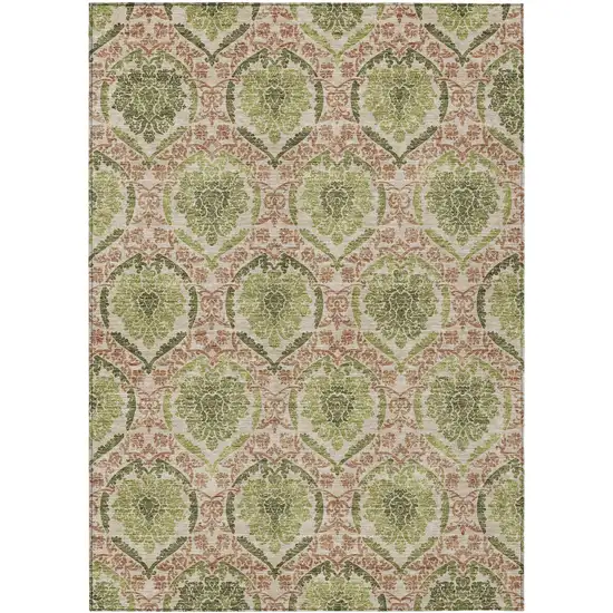 Olive Green And Fern Green Medallion Washable Indoor Outdoor Area Rug Photo 2
