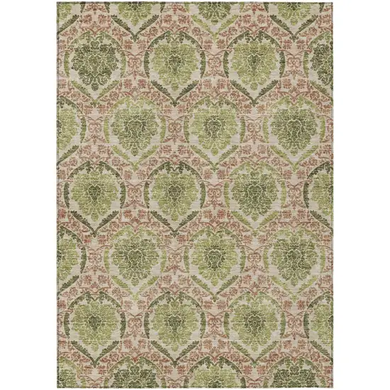 Olive Green And Fern Green Medallion Washable Indoor Outdoor Area Rug Photo 2