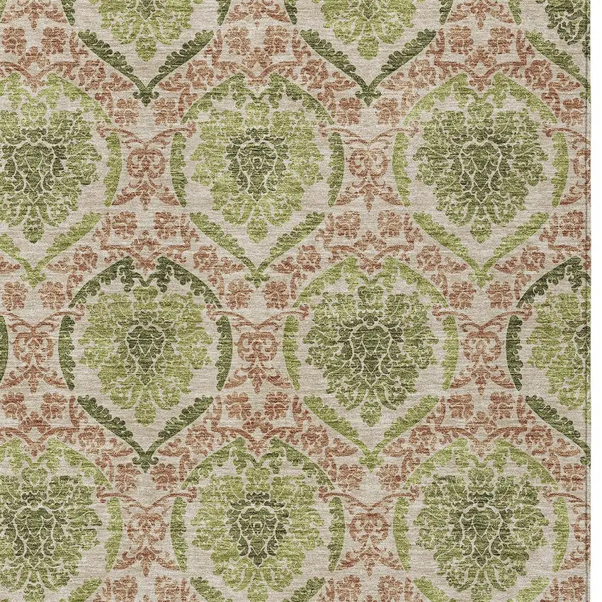 Olive Green And Fern Green Medallion Washable Indoor Outdoor Area Rug Photo 7