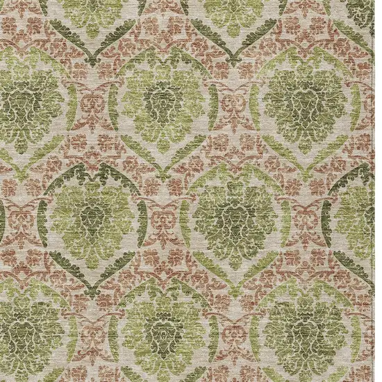 Olive Green And Fern Green Medallion Washable Indoor Outdoor Area Rug Photo 7