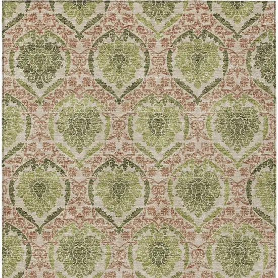 Olive Green And Fern Green Medallion Washable Indoor Outdoor Area Rug Photo 8