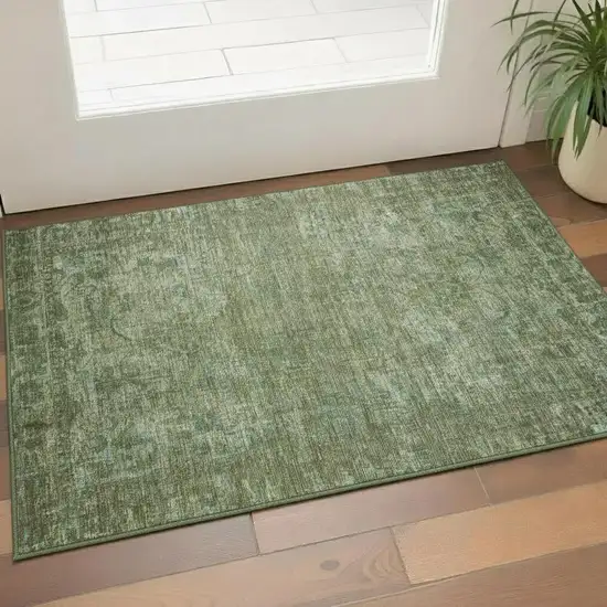 Olive Green And Fern Green Oriental Washable Area Rug With UV Protection Photo 2