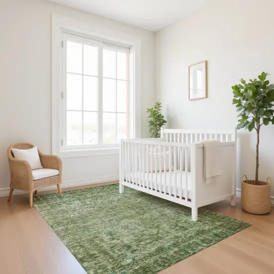 Olive Green And Fern Green Oriental Washable Area Rug With UV Protection Photo 5