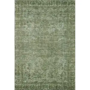 Photo of Olive Green And Fern Green Oriental Washable Area Rug With UV Protection
