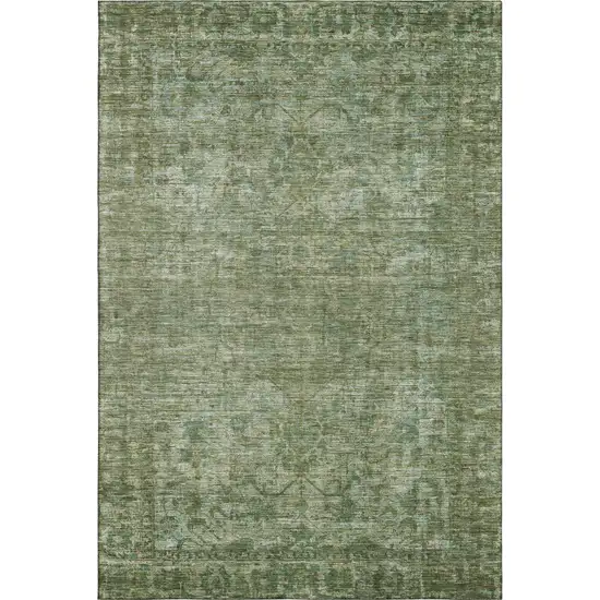 Olive Green And Fern Green Oriental Washable Area Rug With UV Protection Photo 1