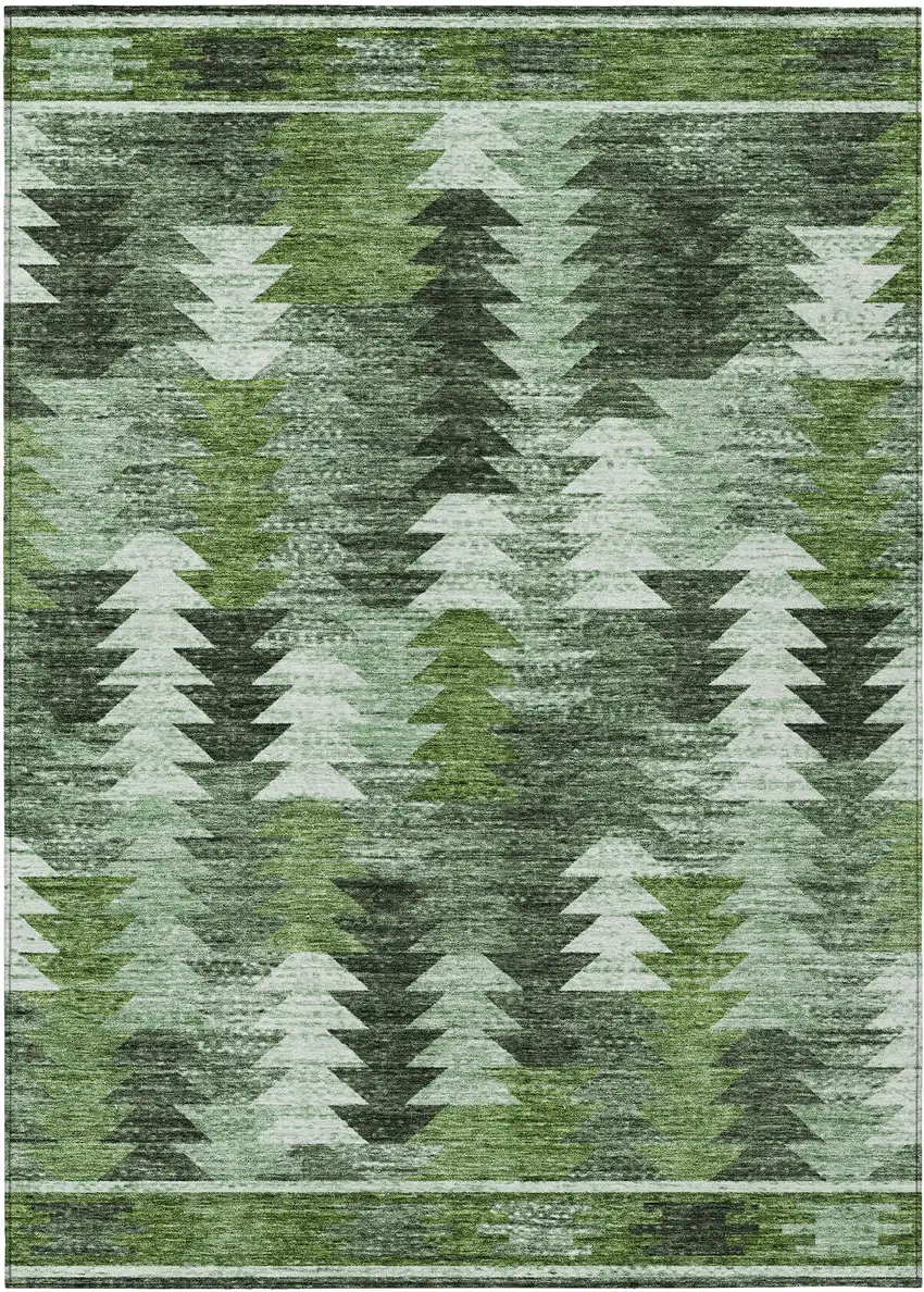 Olive Green And Fern Green Southwestern Washable Indoor Outdoor Area Rug Photo 2