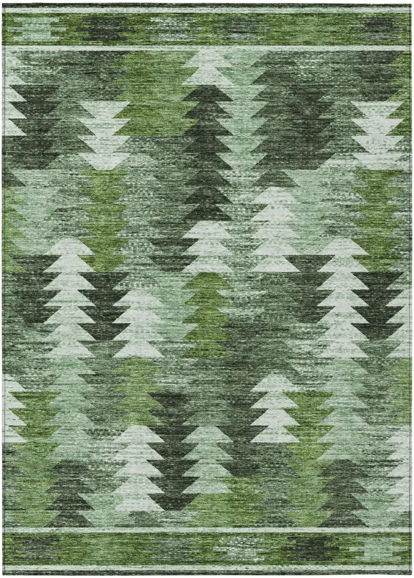 Olive Green And Fern Green Southwestern Washable Indoor Outdoor Area Rug Photo 2