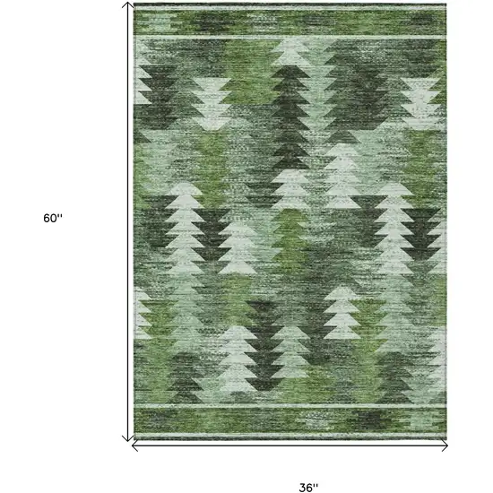 Olive Green And Fern Green Southwestern Washable Indoor Outdoor Area Rug Photo 7