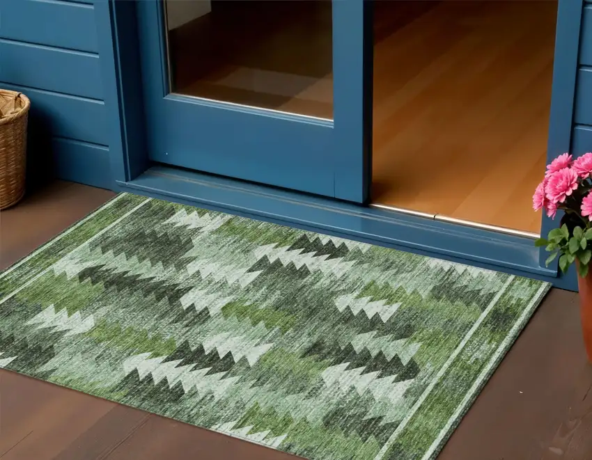 Olive Green And Fern Green Southwestern Washable Indoor Outdoor Area Rug Photo 1