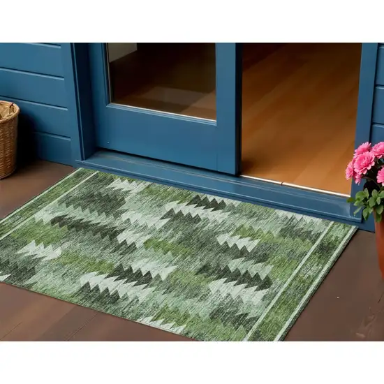 Olive Green And Fern Green Southwestern Washable Indoor Outdoor Area Rug Photo 1