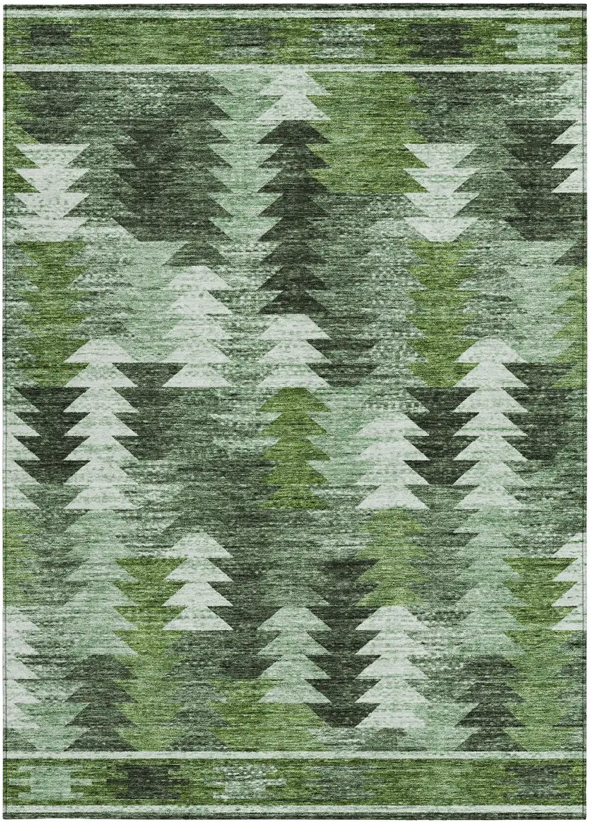 Olive Green And Fern Green Southwestern Washable Indoor Outdoor Area Rug Photo 6