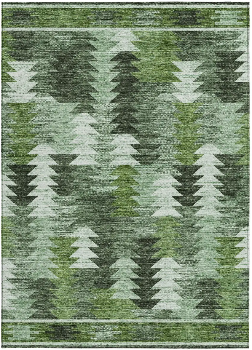 Olive Green And Fern Green Southwestern Washable Indoor Outdoor Area Rug Photo 6