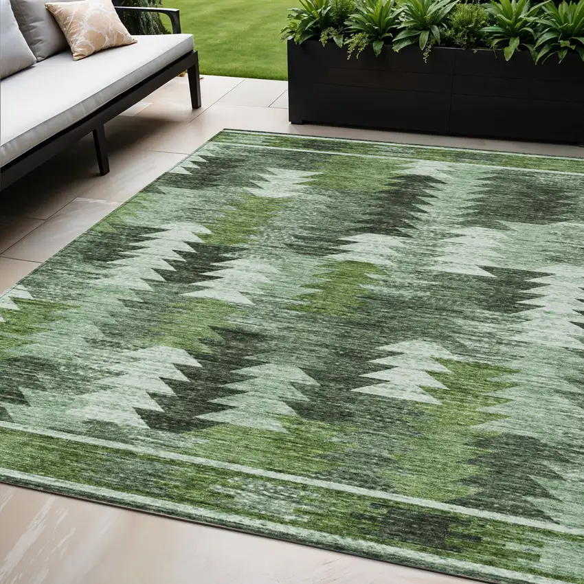 Olive Green And Fern Green Southwestern Washable Indoor Outdoor Area Rug Photo 1