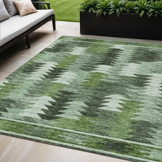 Olive Green And Fern Green Southwestern Washable Indoor Outdoor Area Rug Photo 1