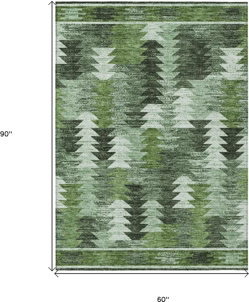 Olive Green And Fern Green Southwestern Washable Indoor Outdoor Area Rug Photo 3