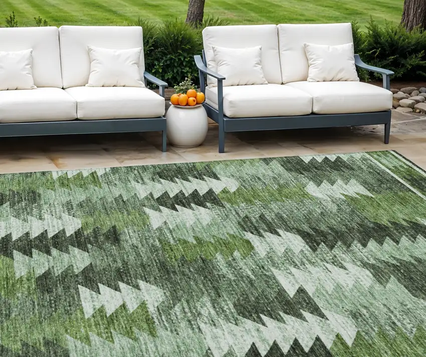 Olive Green And Fern Green Southwestern Washable Indoor Outdoor Area Rug Photo 1