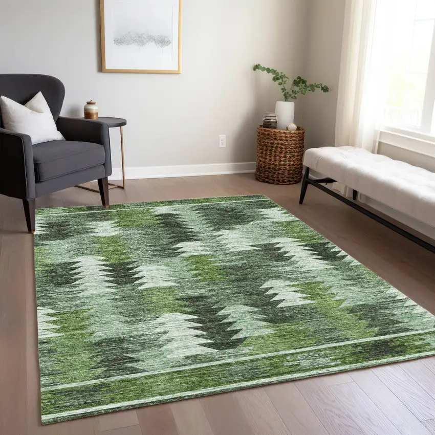 Olive Green And Fern Green Southwestern Washable Indoor Outdoor Area Rug Photo 9