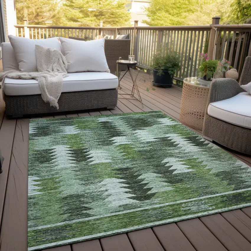 Olive Green And Fern Green Southwestern Washable Indoor Outdoor Area Rug Photo 8