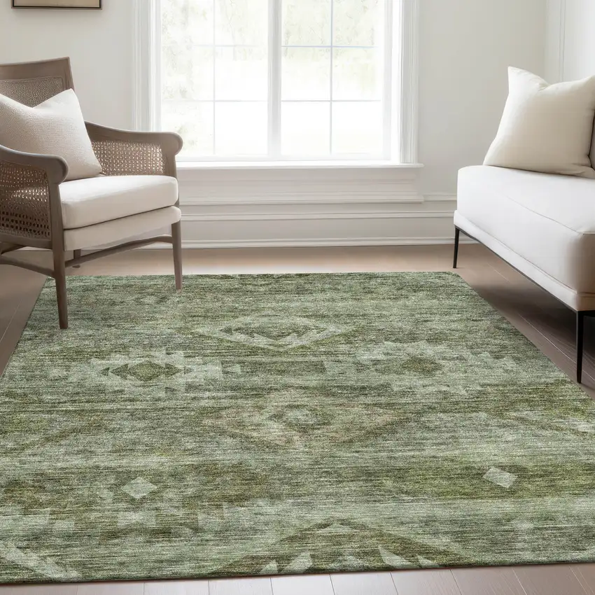 Olive Green And Fern Green Southwestern Washable Indoor Outdoor Area Rug Photo 8
