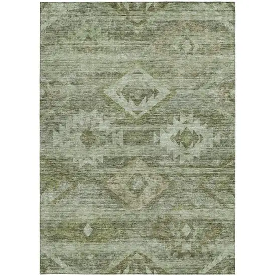 Olive Green And Fern Green Southwestern Washable Indoor Outdoor Area Rug Photo 6