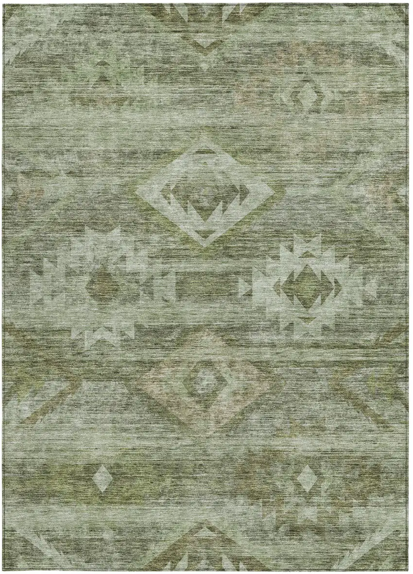 Olive Green And Fern Green Southwestern Washable Indoor Outdoor Area Rug Photo 6