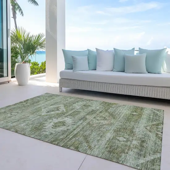 Olive Green And Fern Green Southwestern Washable Indoor Outdoor Area Rug Photo 7