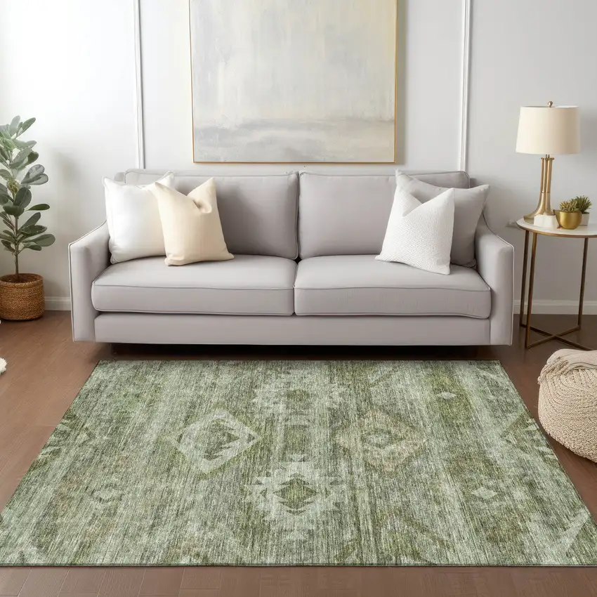 Olive Green And Fern Green Southwestern Washable Indoor Outdoor Area Rug Photo 9